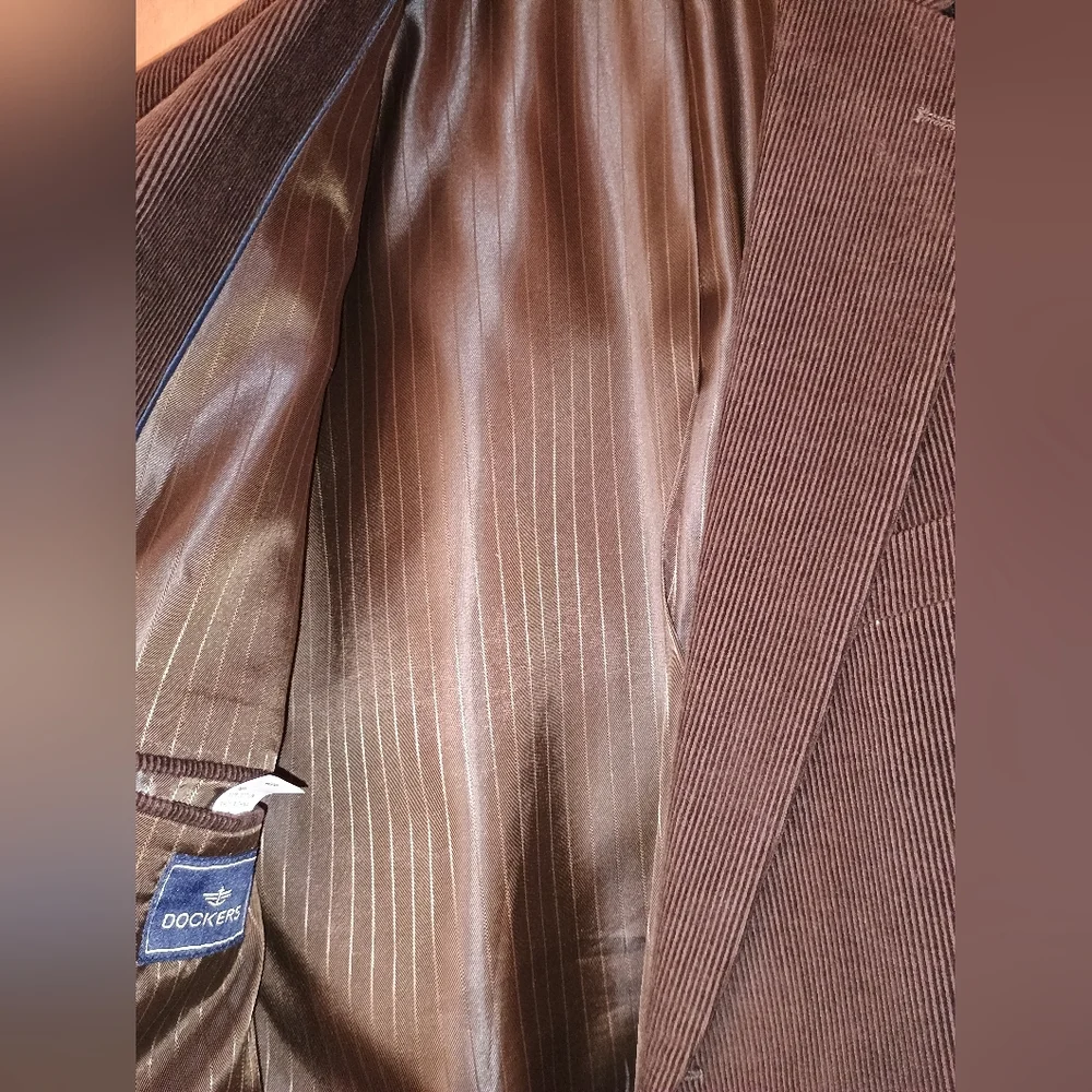 Dockers Blazer Mens 46R Corduroy Chocolate Brown Blazer Jacket Leather Buttons - Picture 12 of 13